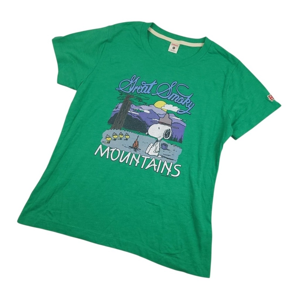 Homage Peanuts Snoopy Great Smoky Mountains Graphic T Shirt Medium Green Outdoor